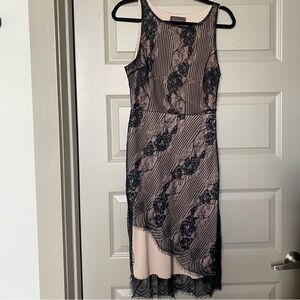 4 Si3nna Asymmetrical Floral nude black Lace Dress, Large